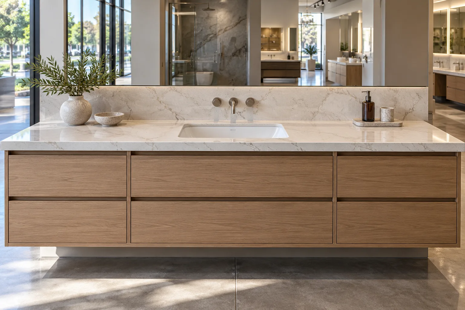 Custom bathroom vanity with sink and stone top — made to your drawing in Foshan