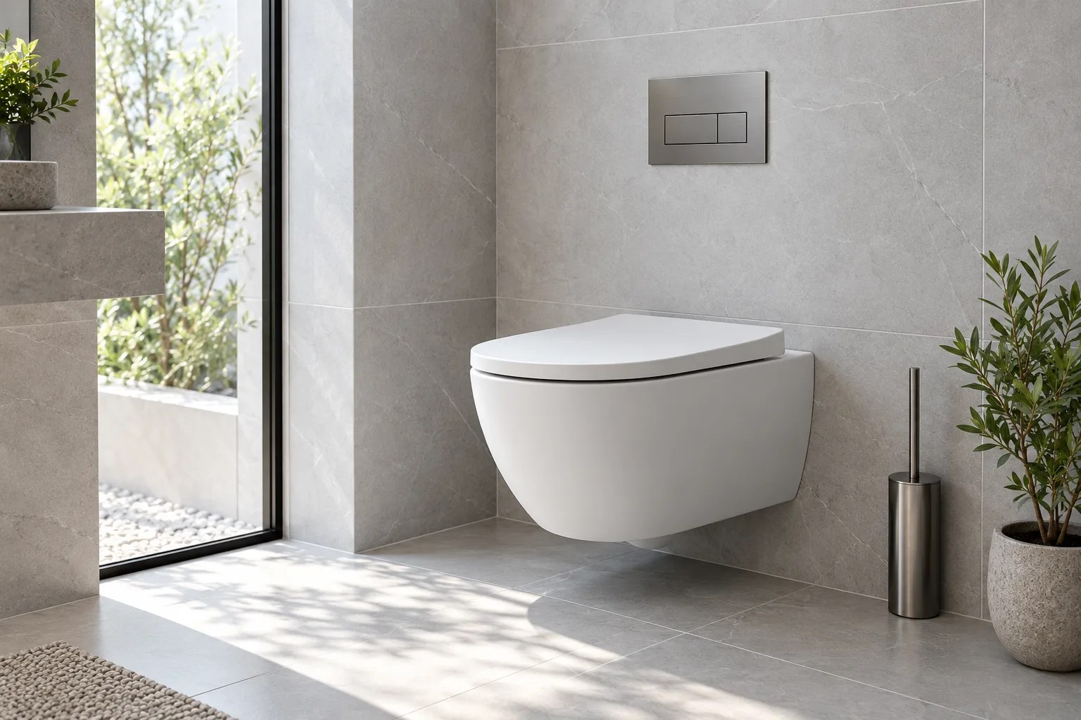 Modern wall-hung toilet in a minimal bathroom — custom made in Foshan
