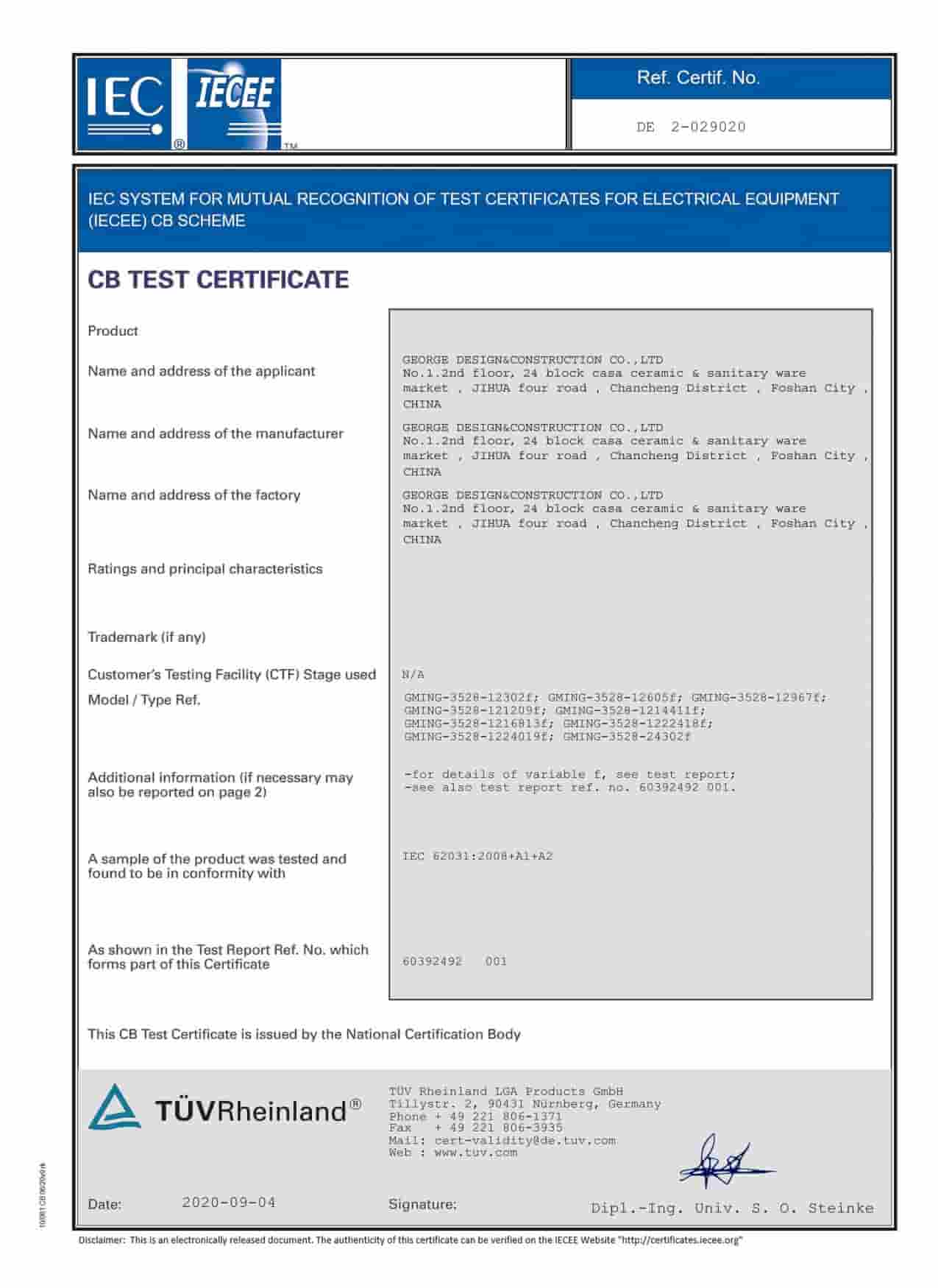 Certificates shared on request