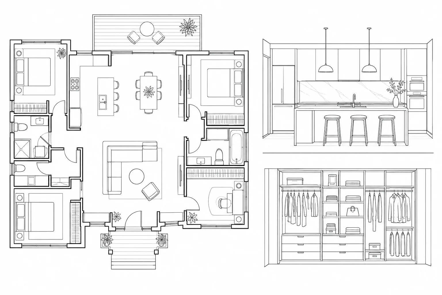 2D architectural line drawing of a whole-home floor plan by the George Group design studio