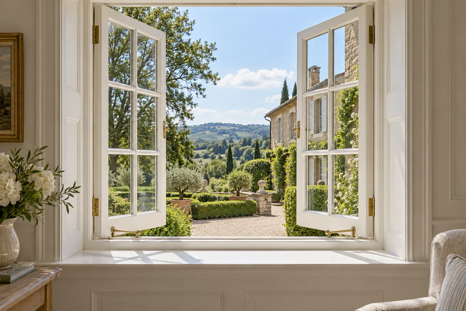 White casement windows with Georgian glazing bars — custom made in Foshan