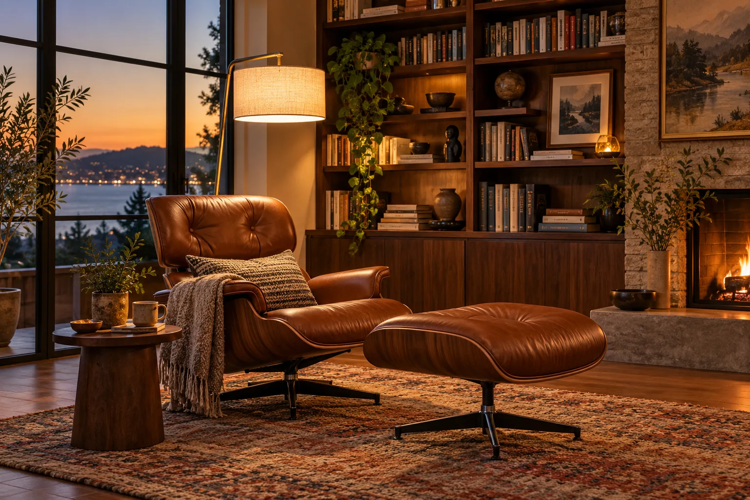 Accent lounge chair with an ottoman in a reading corner — custom made in Foshan