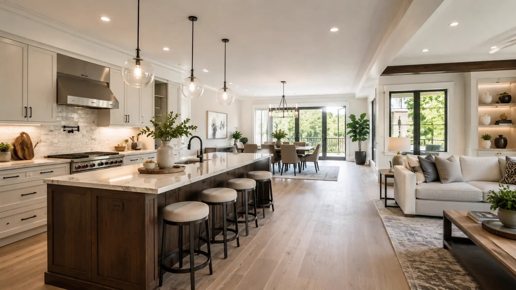 Open-plan kitchen with custom cabinets made in the George Group factory