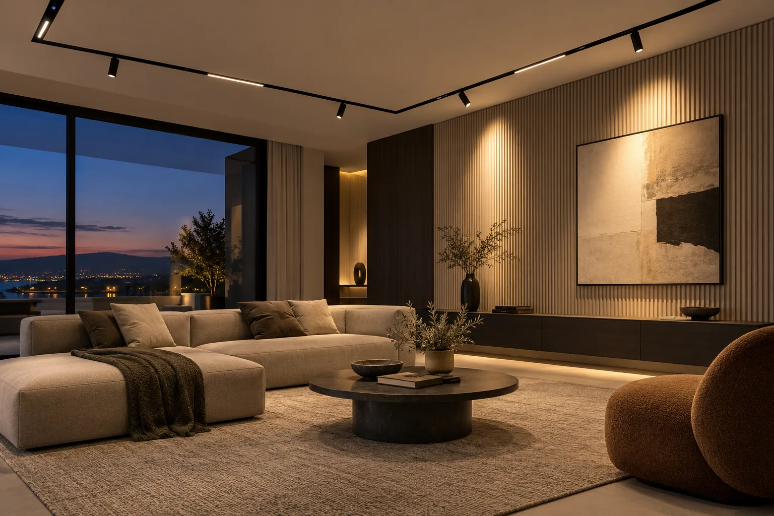 Magnetic track lighting system recessed into a living room ceiling — custom made in Foshan