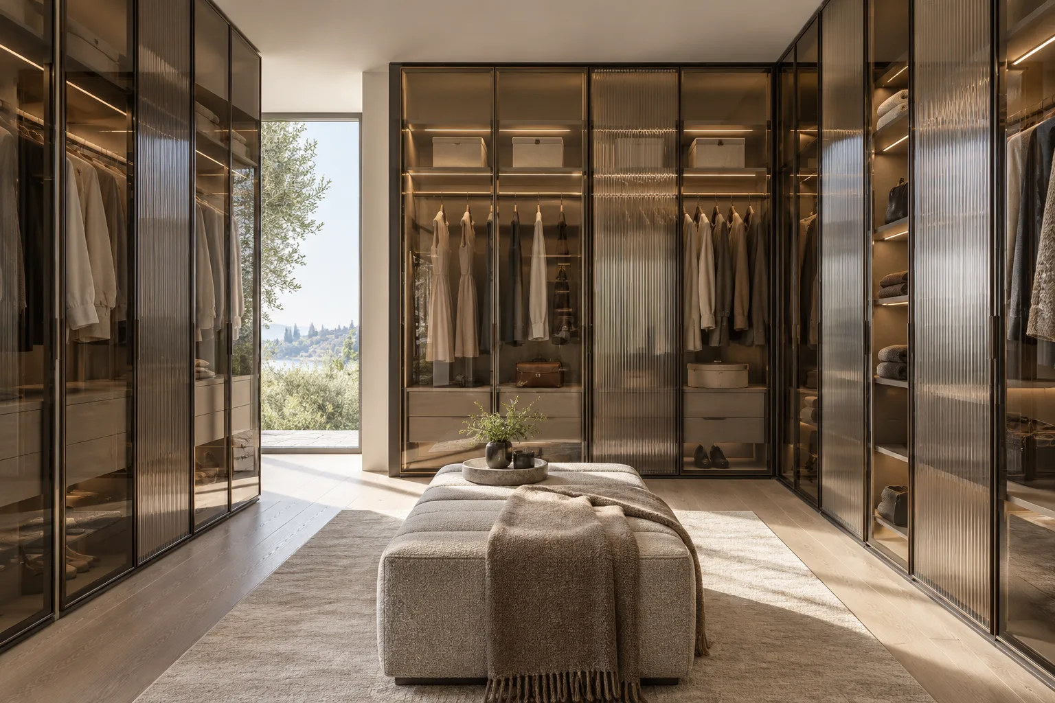 Glass wardrobe with aluminium frame